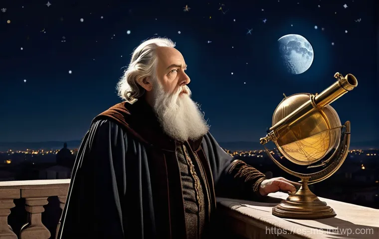 근대 과학 혁명의 핵심 발견 - **Prompt Title: Galileo's Celestial Revelation**
    **Description:** A dramatic and historically in...