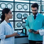 과학적 발견의 기술적 진보 - **Prompt: "AI Revolutionizing Medical Diagnosis"**
    A futuristic, brightly lit medical laboratory...