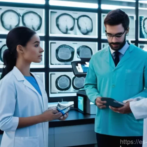 과학적 발견의 기술적 진보 - **Prompt: "AI Revolutionizing Medical Diagnosis"**
    A futuristic, brightly lit medical laboratory...