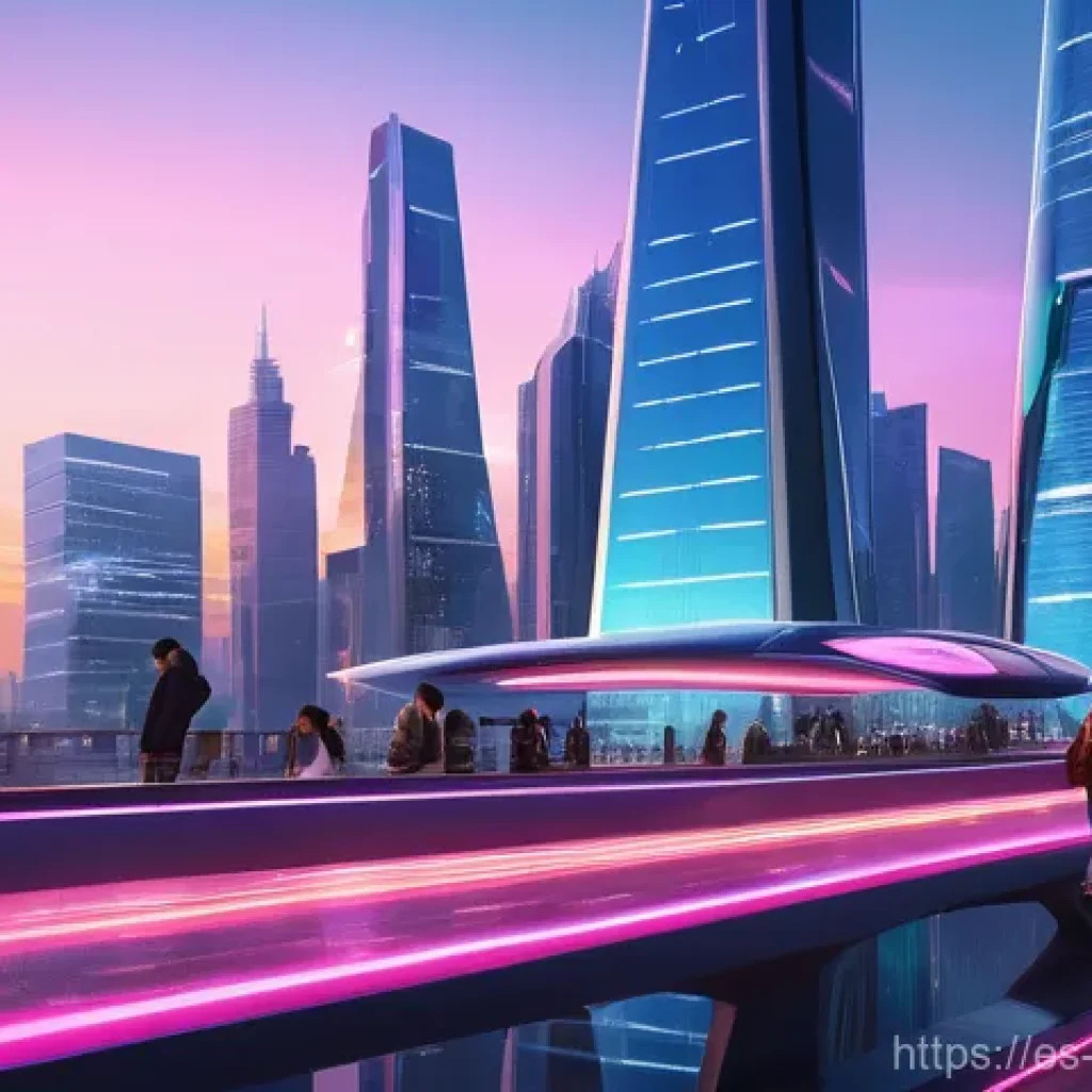 과학적 발견의 대중문화 속 반영 - **"A vibrant, bustling futuristic city at sunset, brimming with advanced technology seamlessly integ...