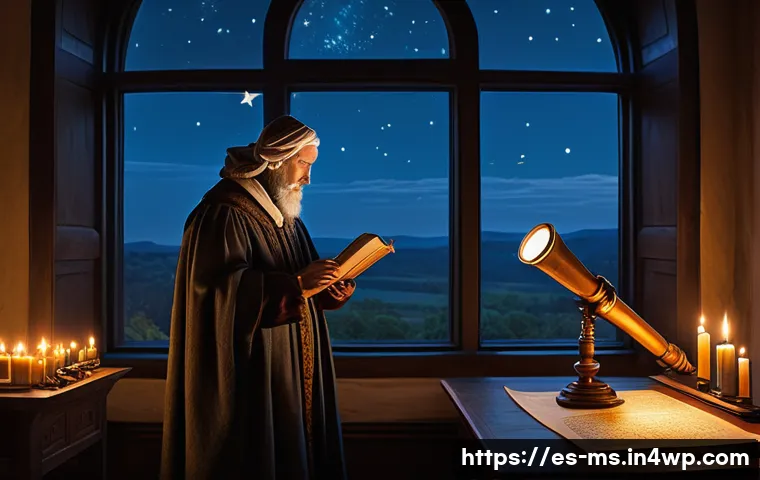 과학적 발견의 역사적 맥락 - A detailed Renaissance-era scientific study room scene featuring a scholar wearing period-appropriat...