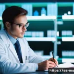 Home 21 과학적 발견에 대한 심리적 접근 - A thoughtful scientist in a modern research laboratory, surrounded by scientific equipment and open ...