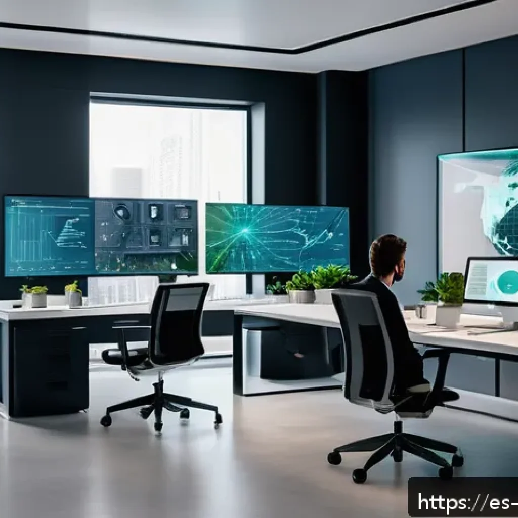 과학적 발견의 의미와 중요성 - A futuristic office environment showcasing diverse professionals using AI-powered holographic interf...