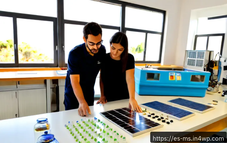 Home 17 과학적 발견의 지속 가능성 평가 - Photorealistic sustainability assessment scene in a modern Spanish university laboratory, diverse sc...